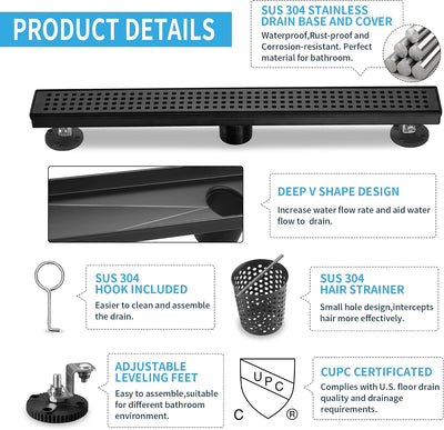 Drenaje ducha rectangular 36pulg acero inox negro