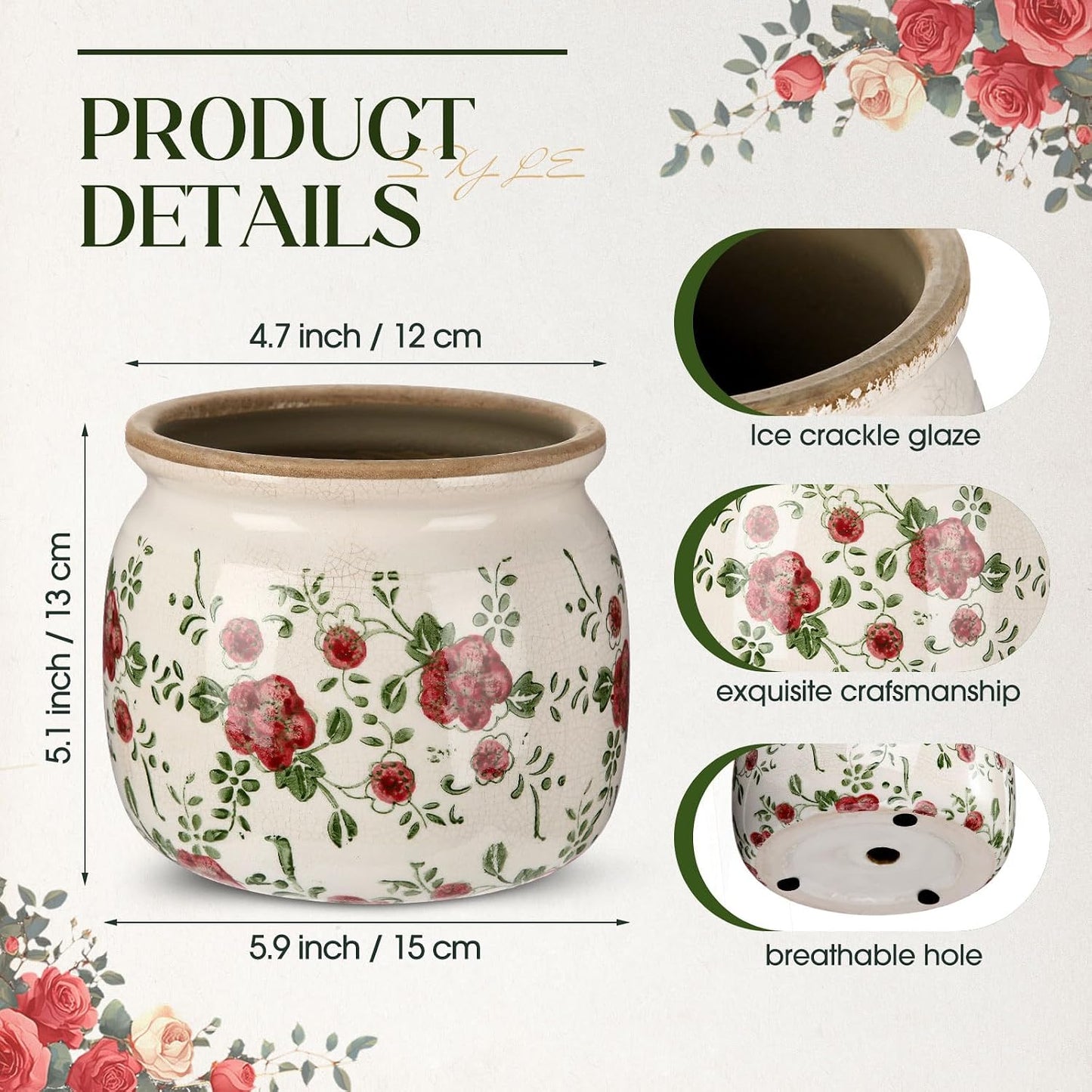 Maceta cerámica vintage para plantas vaso rojo grieta