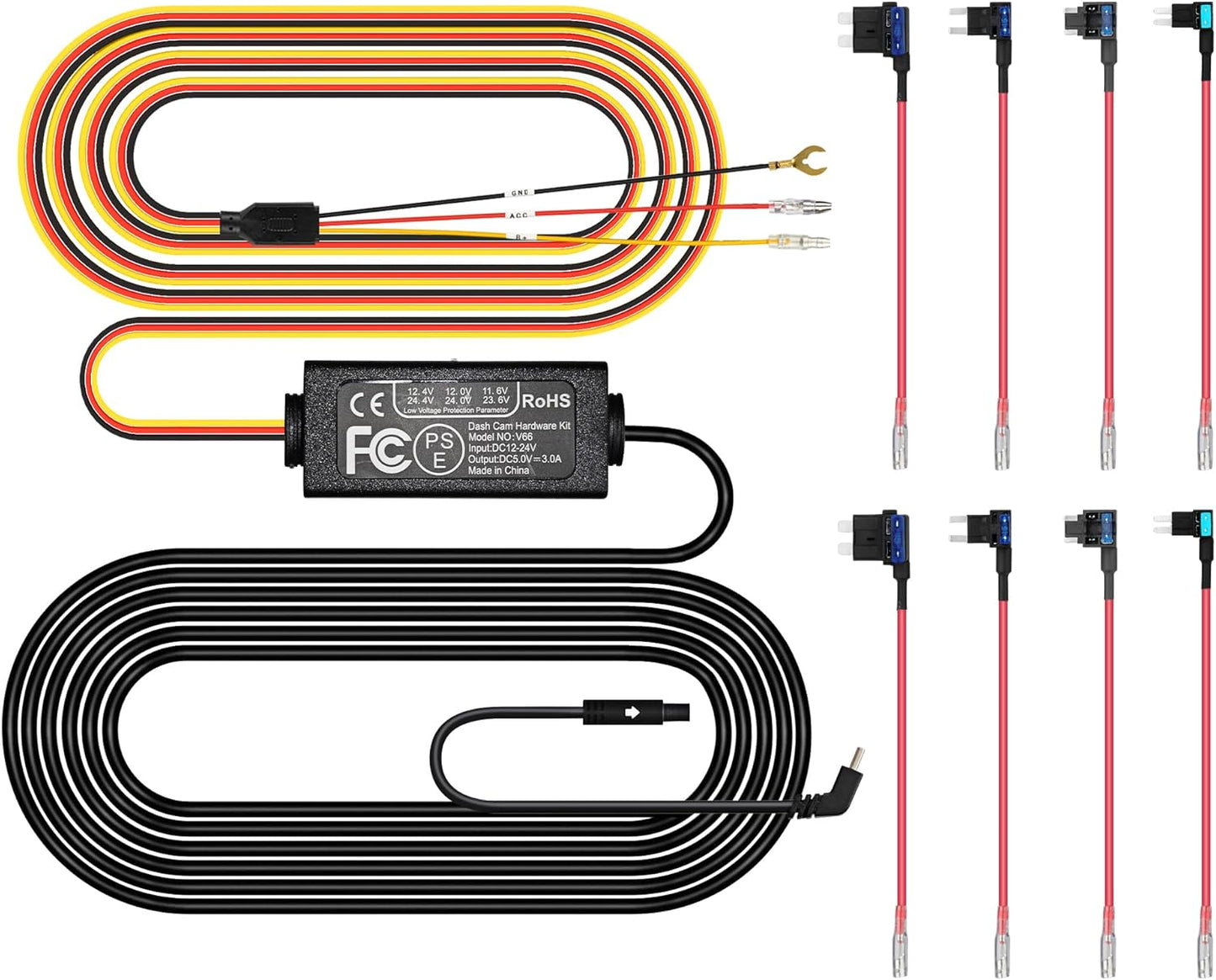 Kit cable cámara salpicadero 12V-24V a 5V con 4 fusibles