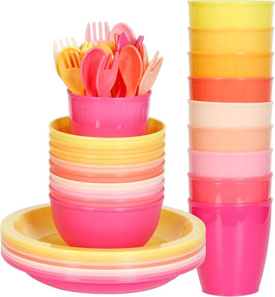 Set 54 Pzas Vajilla Plástico 9 Colores Melocotón para Niños