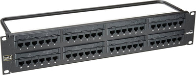 Panel conexiones universal 48 puertos 2RU Cat6 color negro
