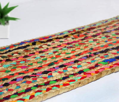 Mesita de yute trenzada reversible 13x72pulg multicolor