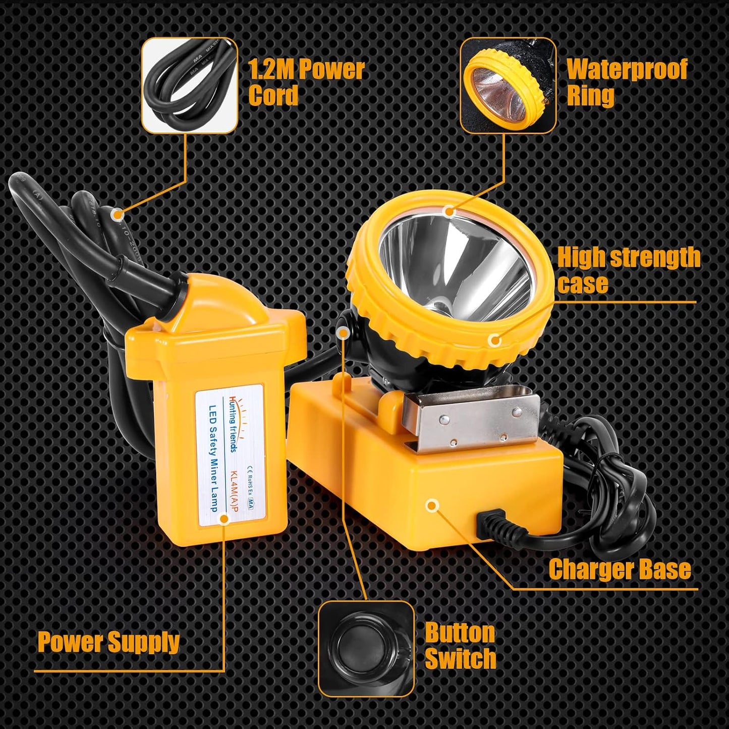 Faro LED recargable impermeable para minería y túneles