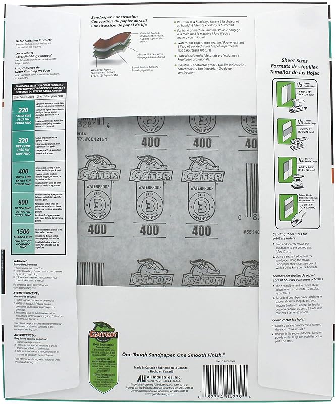Hojas lijado impermeables 9x11pulg grano 400 pack 25