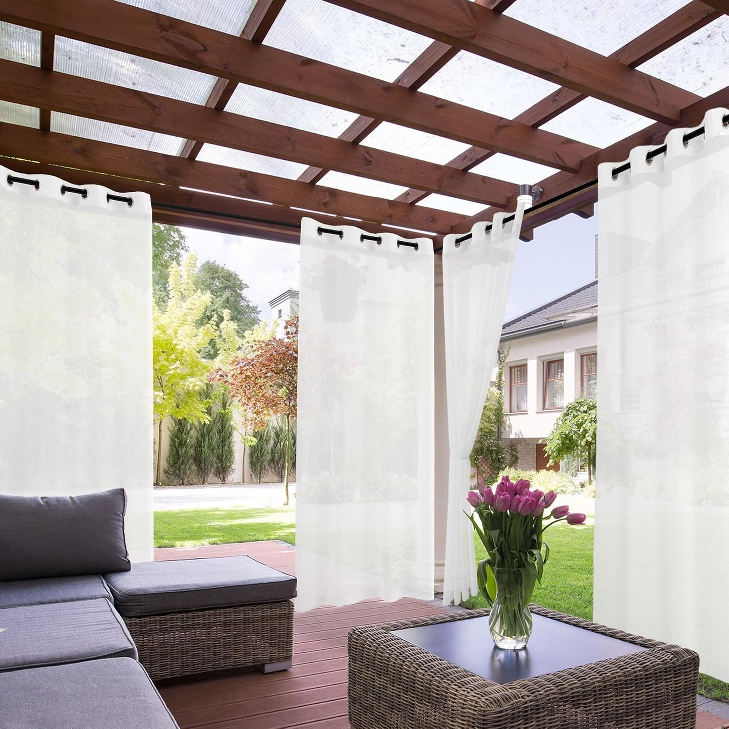 2 Cortinas traslúcidas lino impermeables para exterior 52"