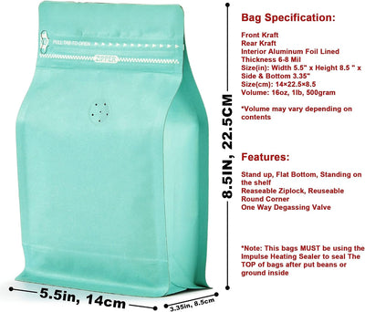 50 Bolsas Café Kraft 16oz Válvula Aire Hogar Tienda