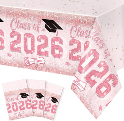 3 Manteles Plástico Rosa Graduación 54x108pulg