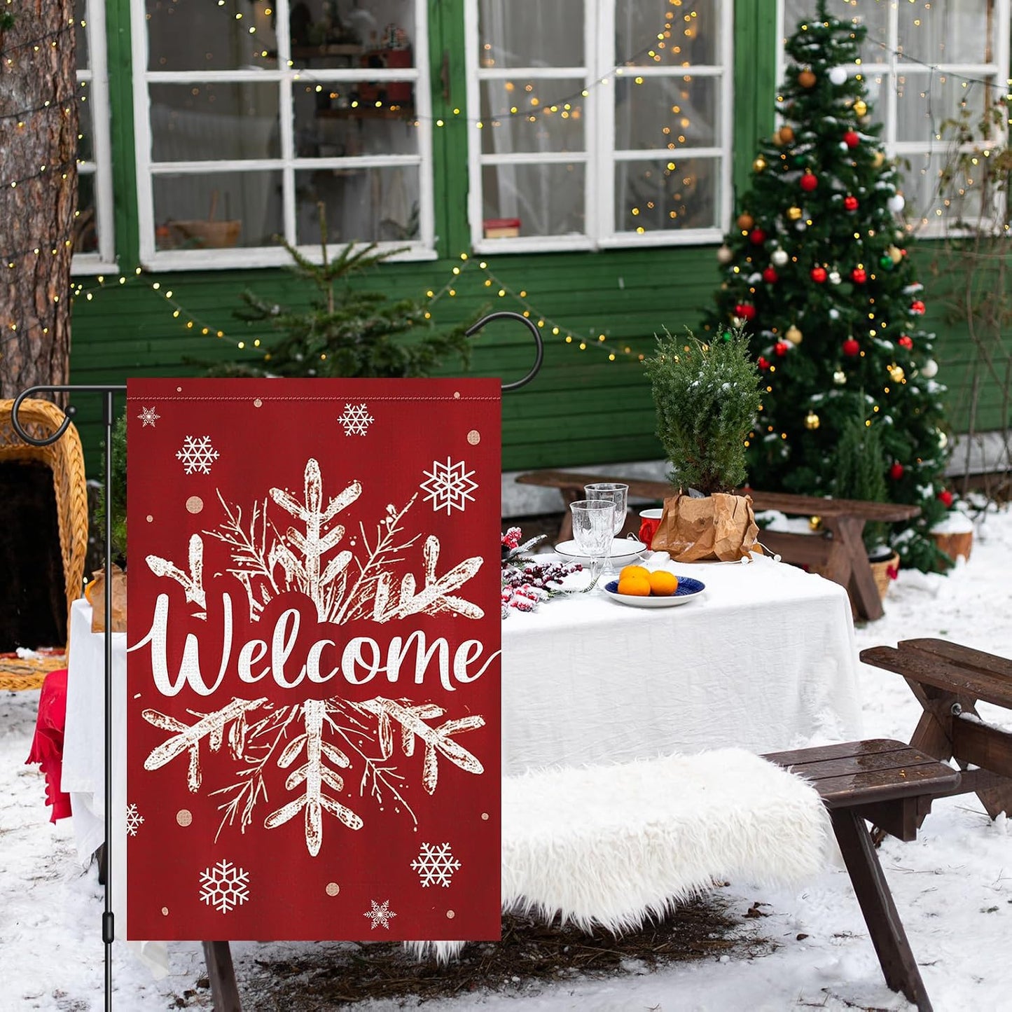 Bandera jardín navidad 12x18pulg doble cara copo nieve