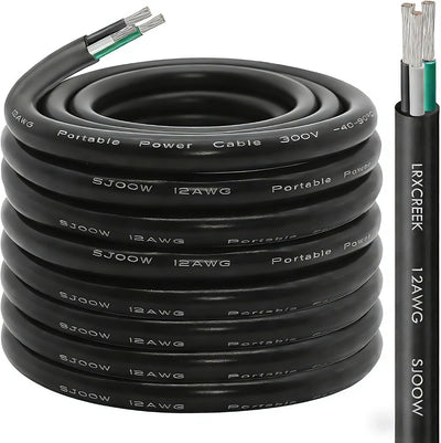 Cable alimentación portátil SJOOW 12/3 25pies cobre estañado