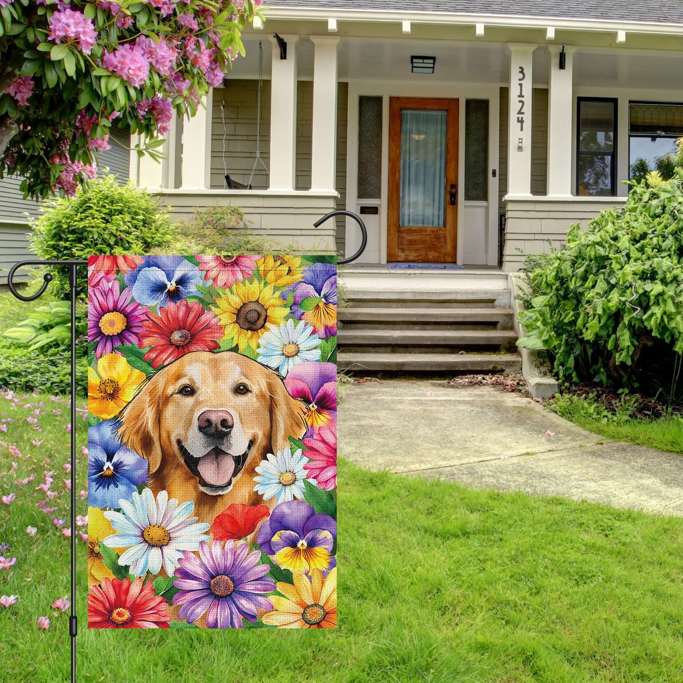 Bandera jardín perro golden retriever 12x18pulg arpillera