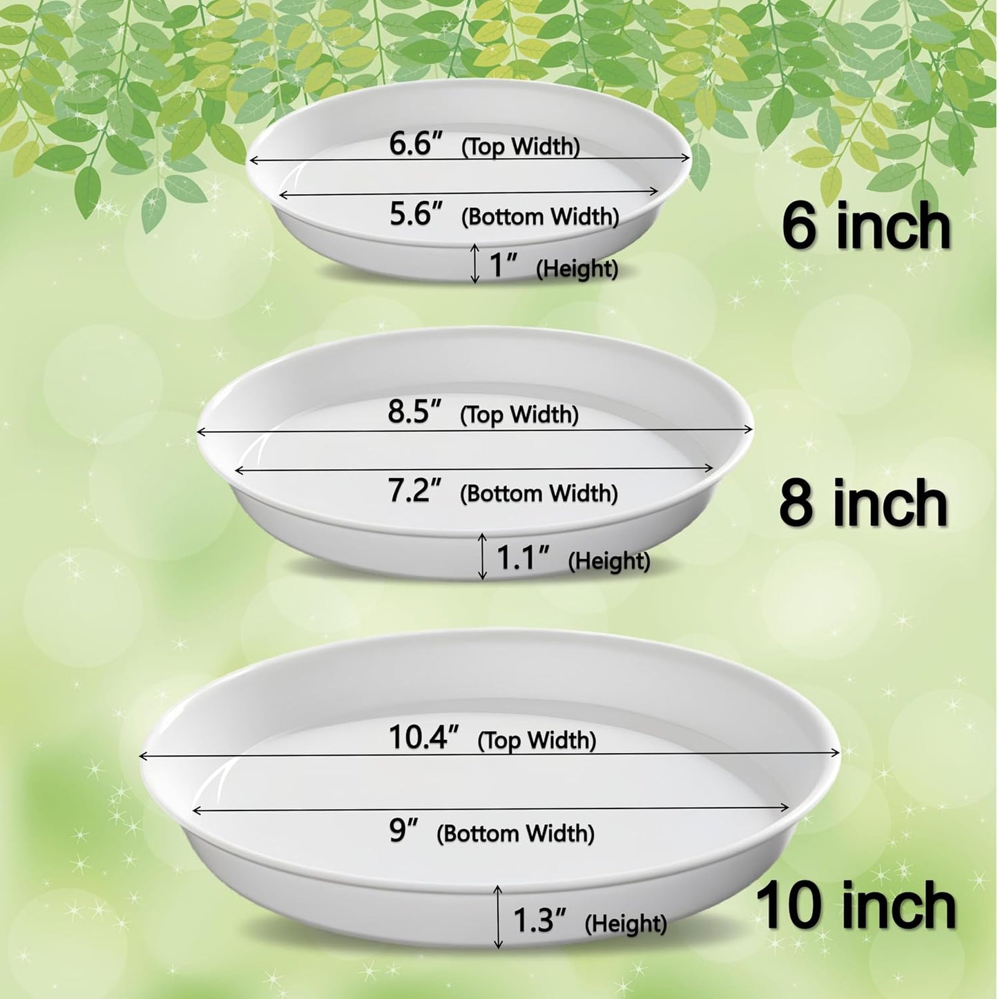 12 Pzas Platillos Plástico 6-10pulg para Plantas Interior Exterior