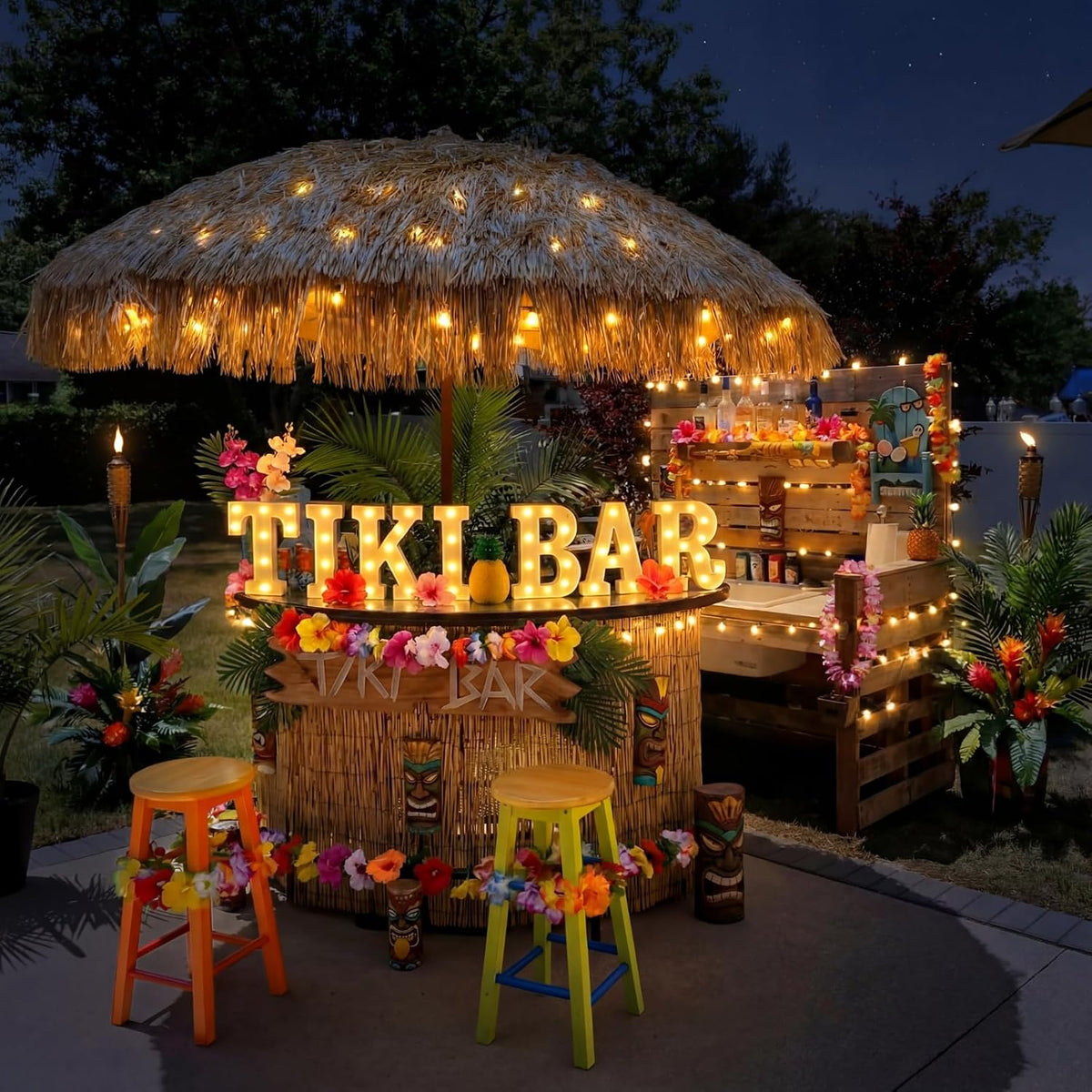 7 Pzas Signo LED Tiki Bar Luau Hawaiano para Fiesta