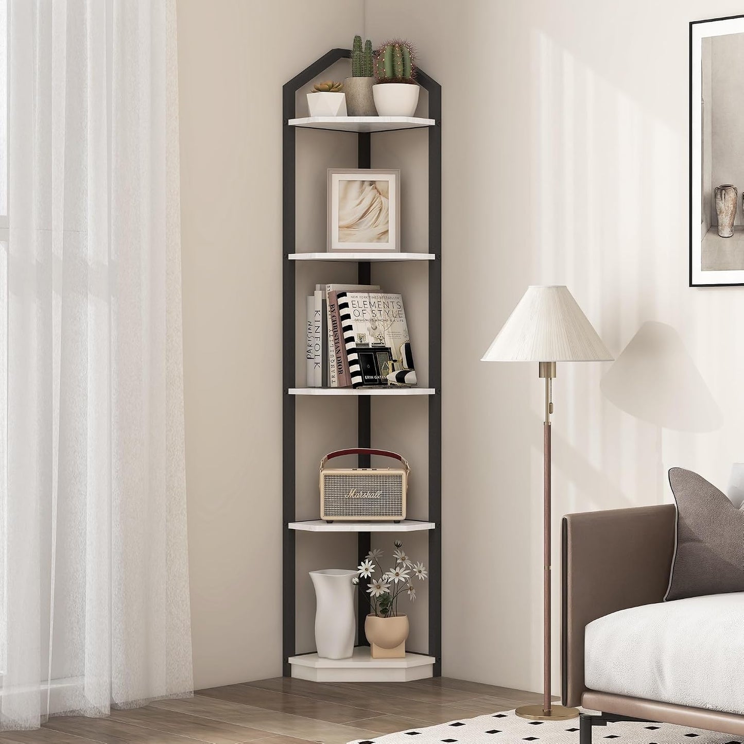 Estante esquinero 70" 5 niveles para libros y almacenamiento