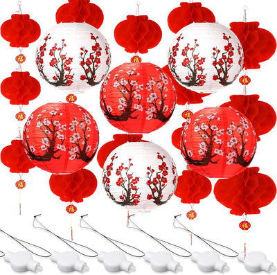 30 Faroles rojos con luz LED flor cerezo decoración hogar