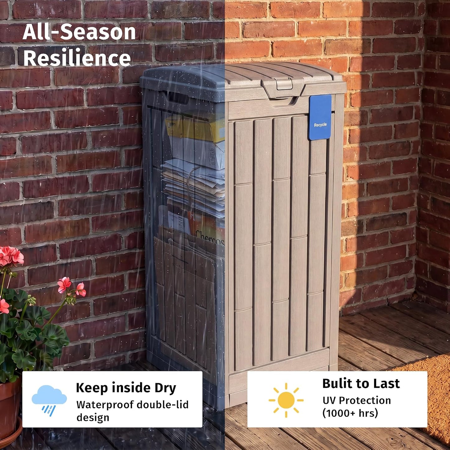 Cubo basura exterior 38gal resina impermeable tapa