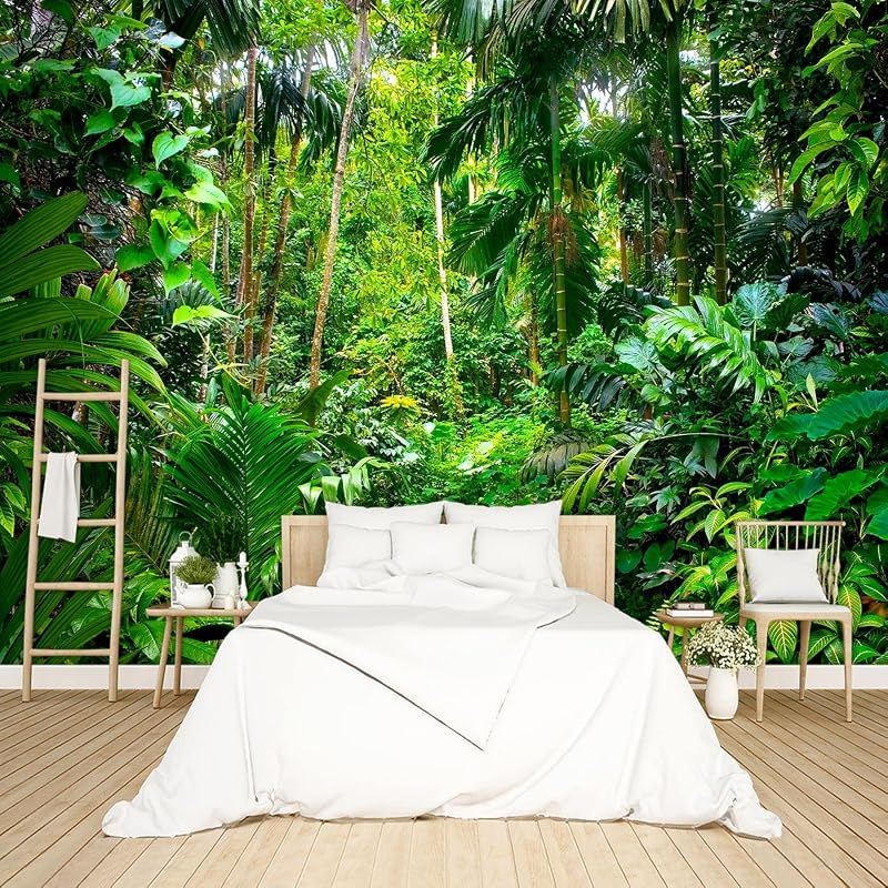 Papel pintado selva tropical hojas verdes sala 348x244cm