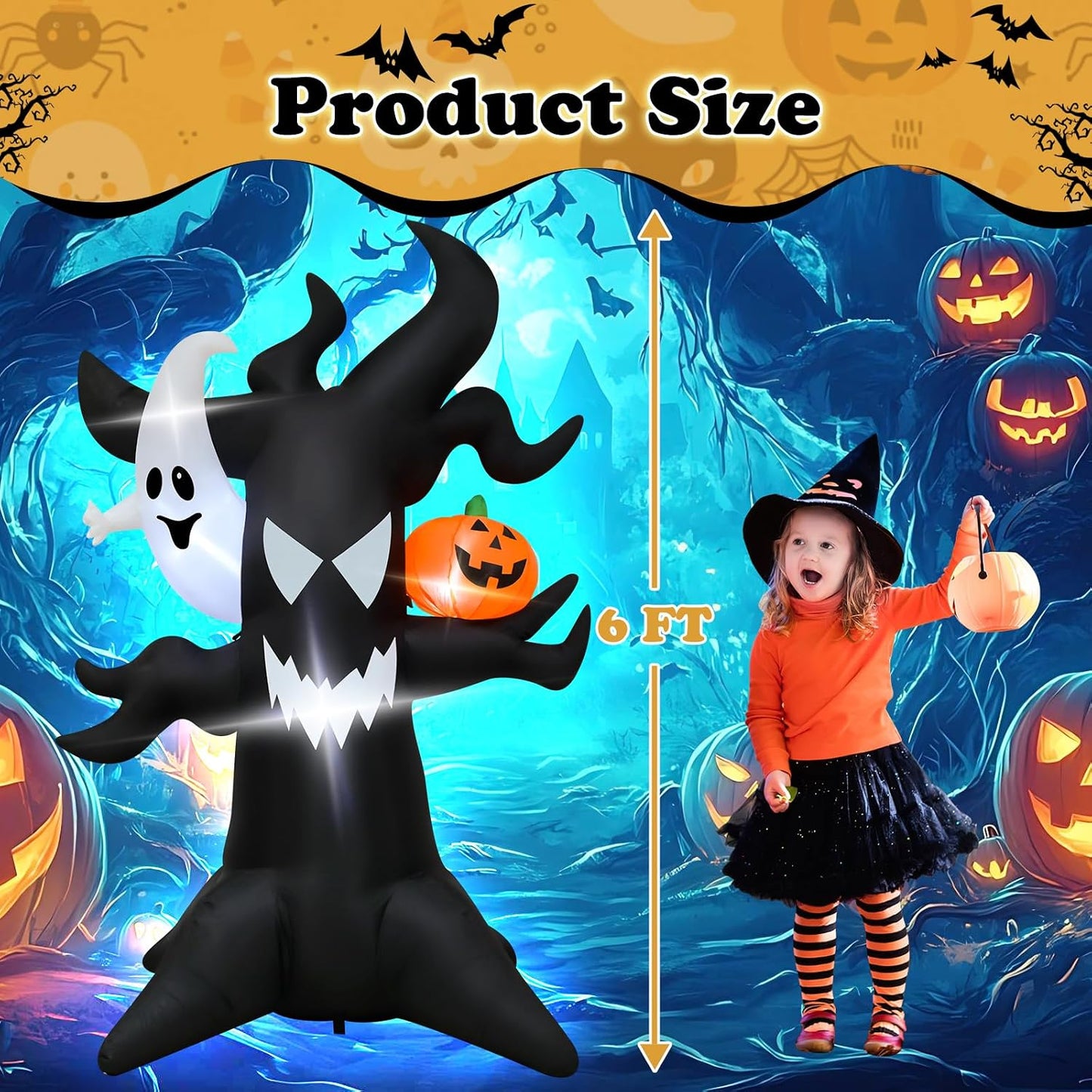 Fantasma inflable árbol embrujado 6ft con calabaza LED