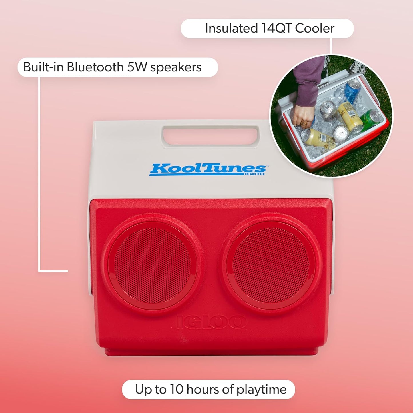 Nevera portátil con altavoz 14qt Kool Tunes