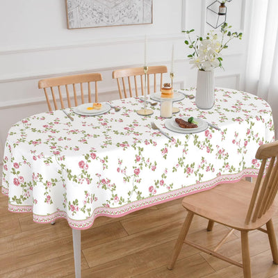 Mantel ovalado 60x84pulg floral vintage rosa impermeable