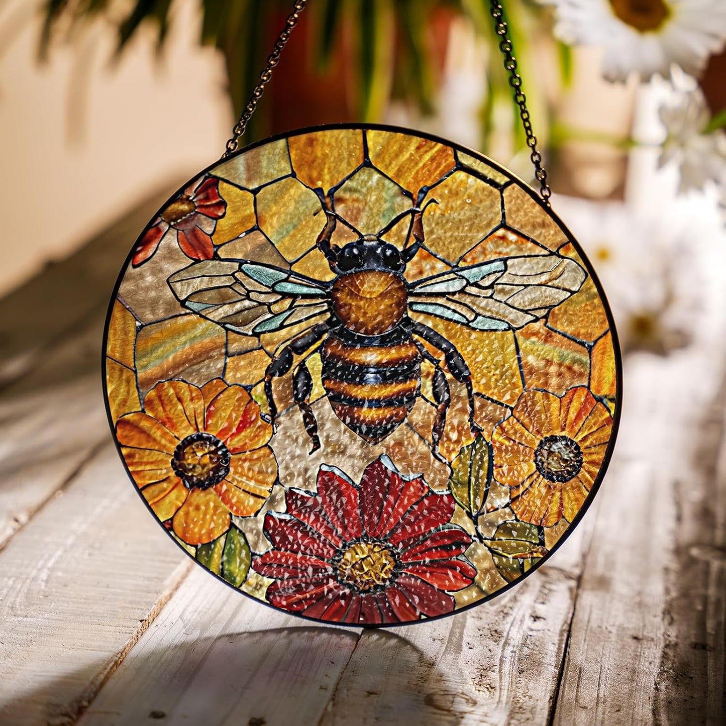 Panales abeja 6" atrapasoles vidrio emplomado arte