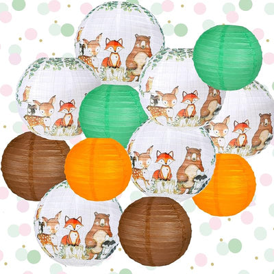 12 Pzas Decoración Baby Shower Selva Faroles Animales Otoño