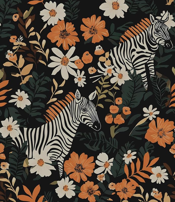 Papel pintado autoadhesivo jungla cebra naranja y negro