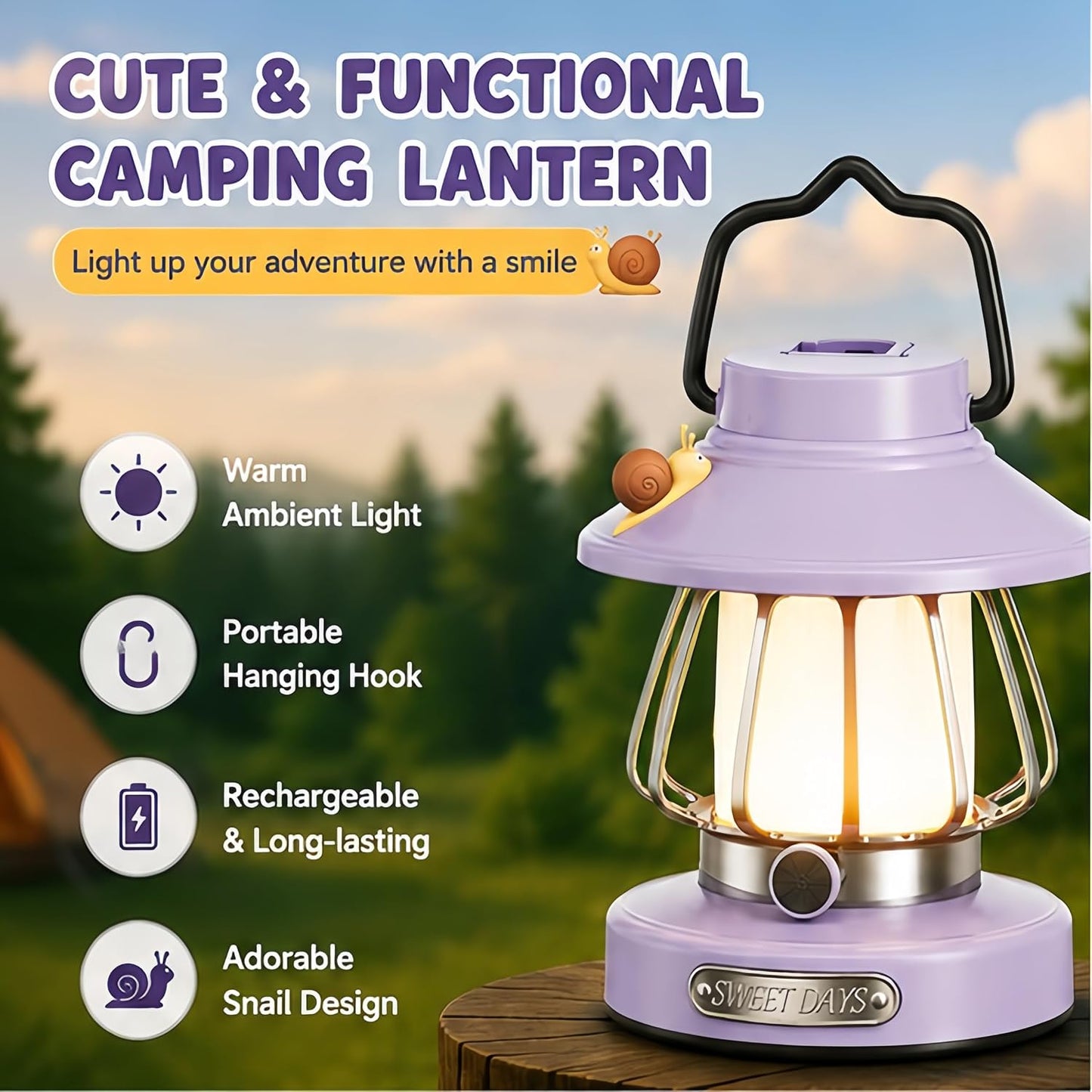 Linterna camping niños diseño caracol USB-C LED regulable