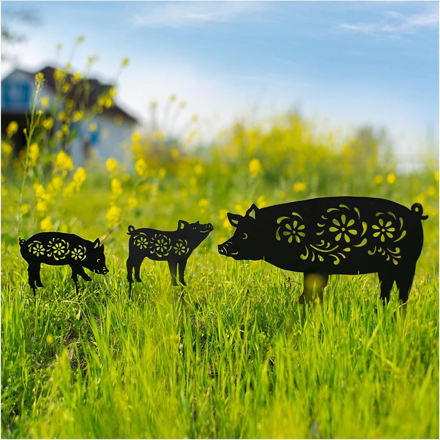 Estacas decorativas de cerdo metal para jardín exterior