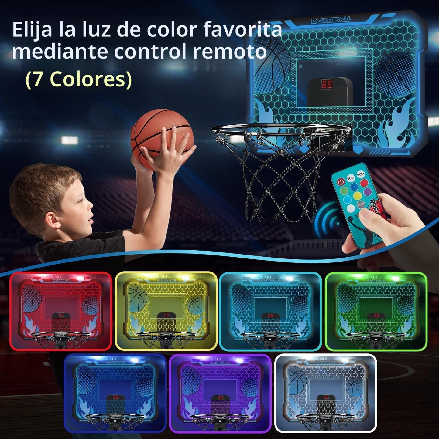 Aro baloncesto niños con luces LED control remoto