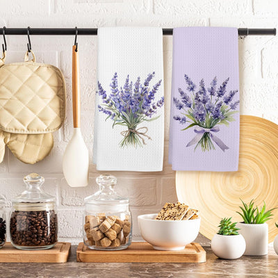 Set 2 Toallas Cocina Lavanda Decorativas Morado