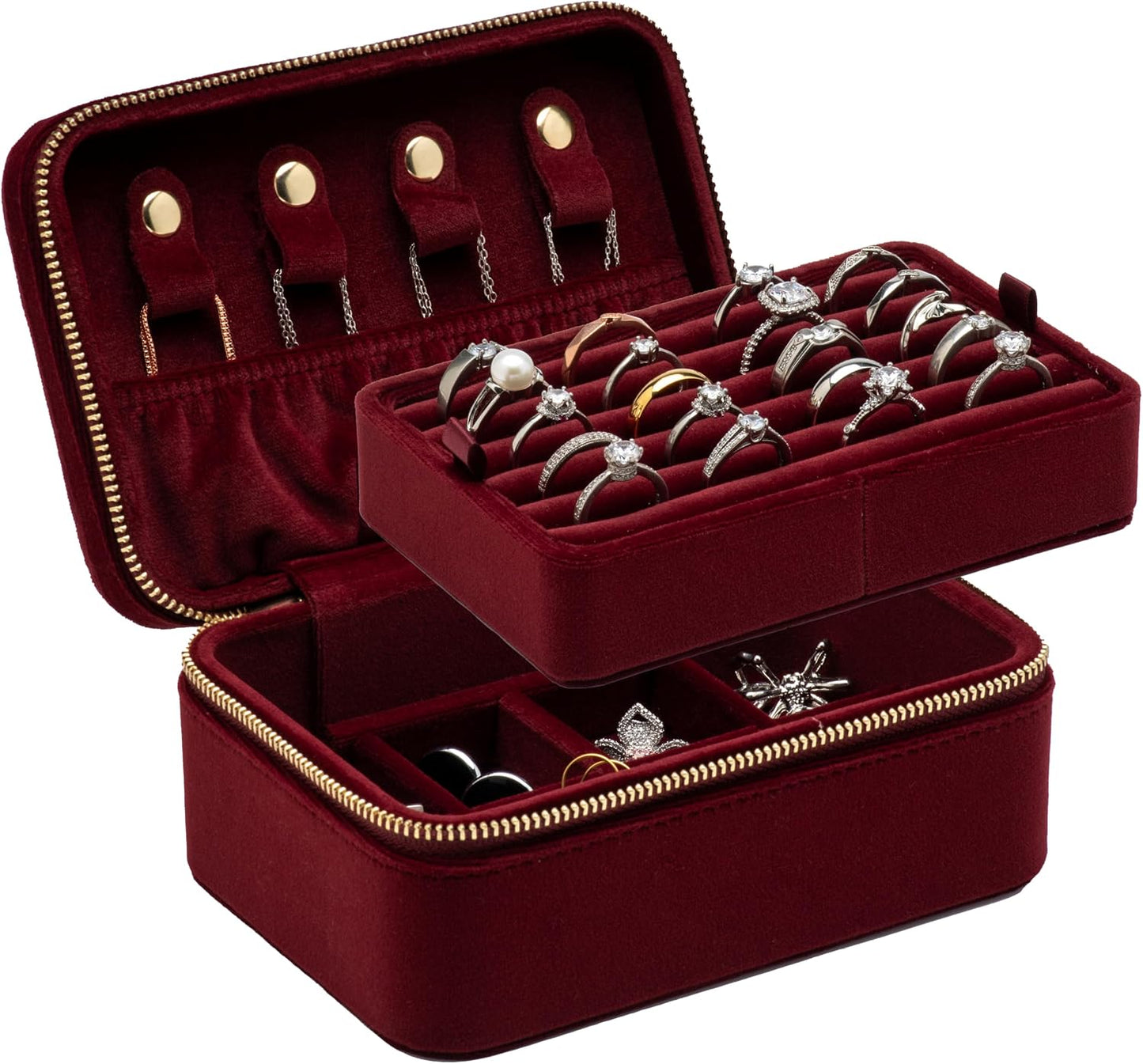 Estuche terciopelo joyas viaje con cremallera rojo