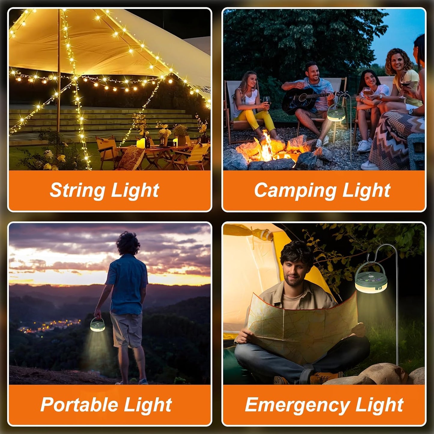 Luz campamento recargable USB impermeable 4en1 8 modos