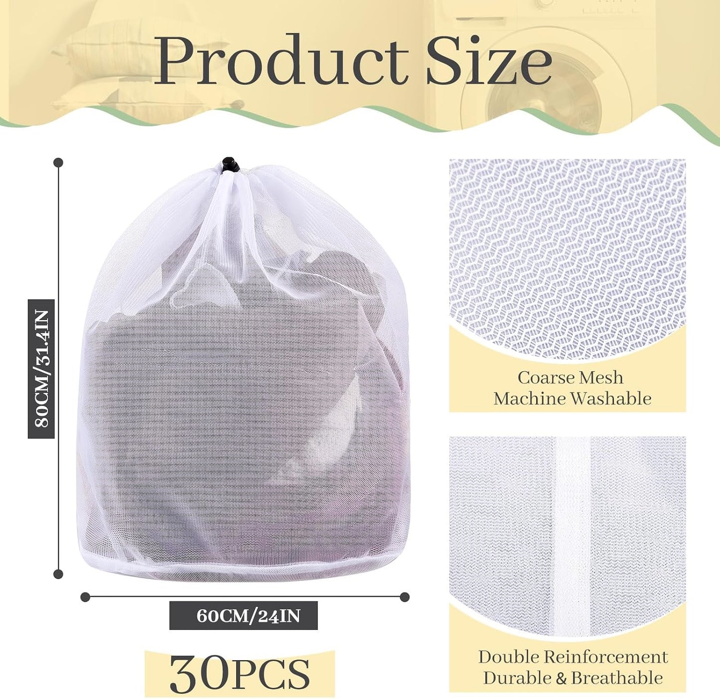 24 Bolsas Lavandería Malla 24x32pulg Con Cordón Resistente