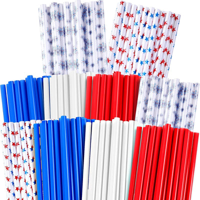 100 Popotes Patrióticos Reutilizables Rojo Blanco Azul