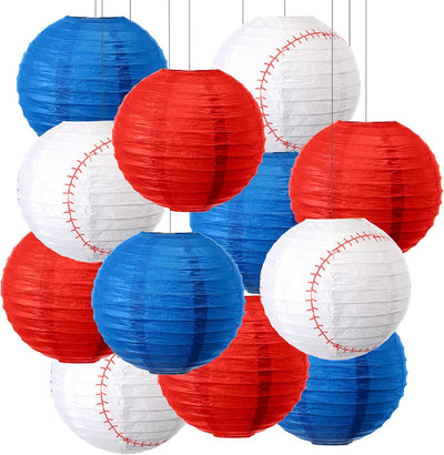 12 Linternas Béisbol Rojas Blancas Azules Día Independencia