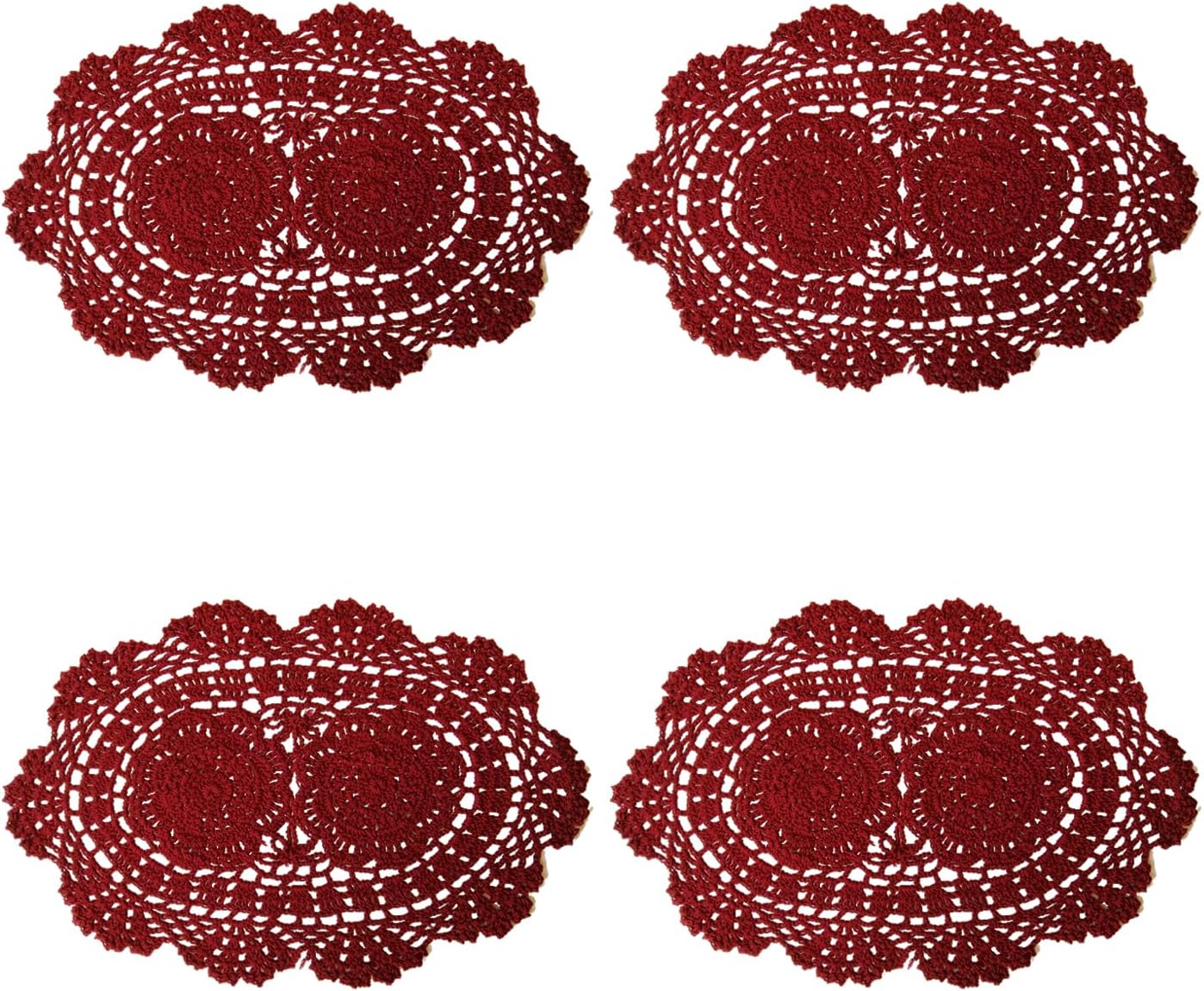 Set 4 manteles algodón ganchillo 10x14pulg borgoña