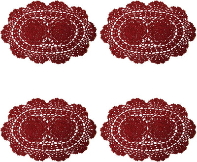 Set 4 manteles algodón ganchillo 10x14pulg borgoña