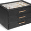 Caja joyas mujer con tapa vidrio 3 cajones PU negro