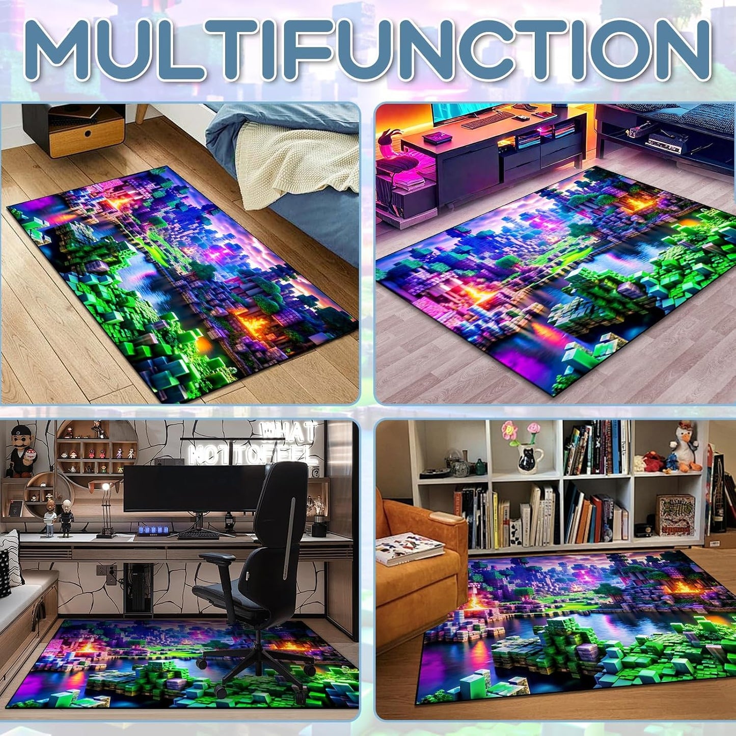 Alfombra bloques cúbicos lavable para niños dormitorio sala