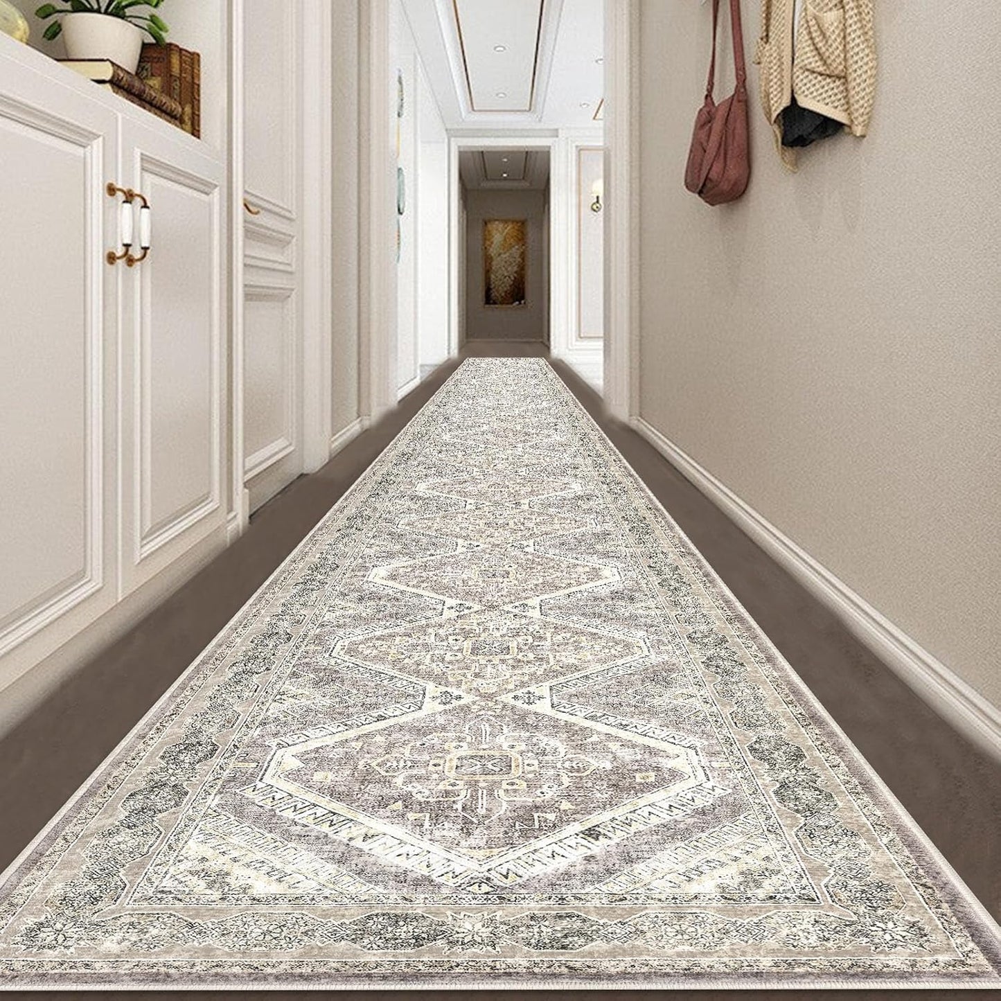 Alfombra lavable antiderrap 2.6x18ft color marfil