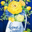 Bandera floral azul y amarilla de limón para patio
