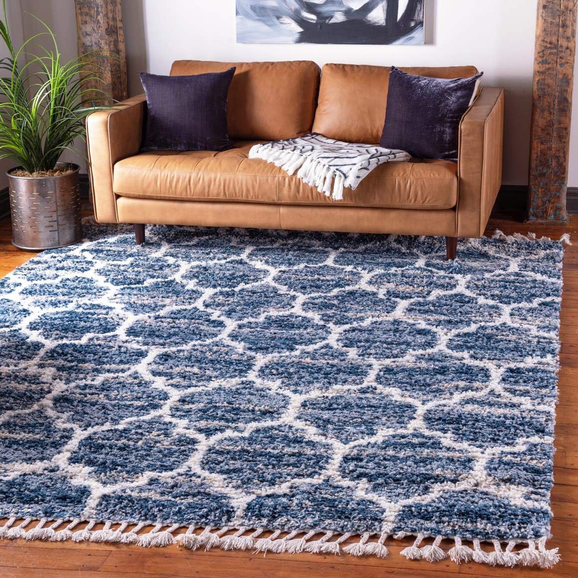 Alfombra área enrejada 8ft cuadrada azul/beige