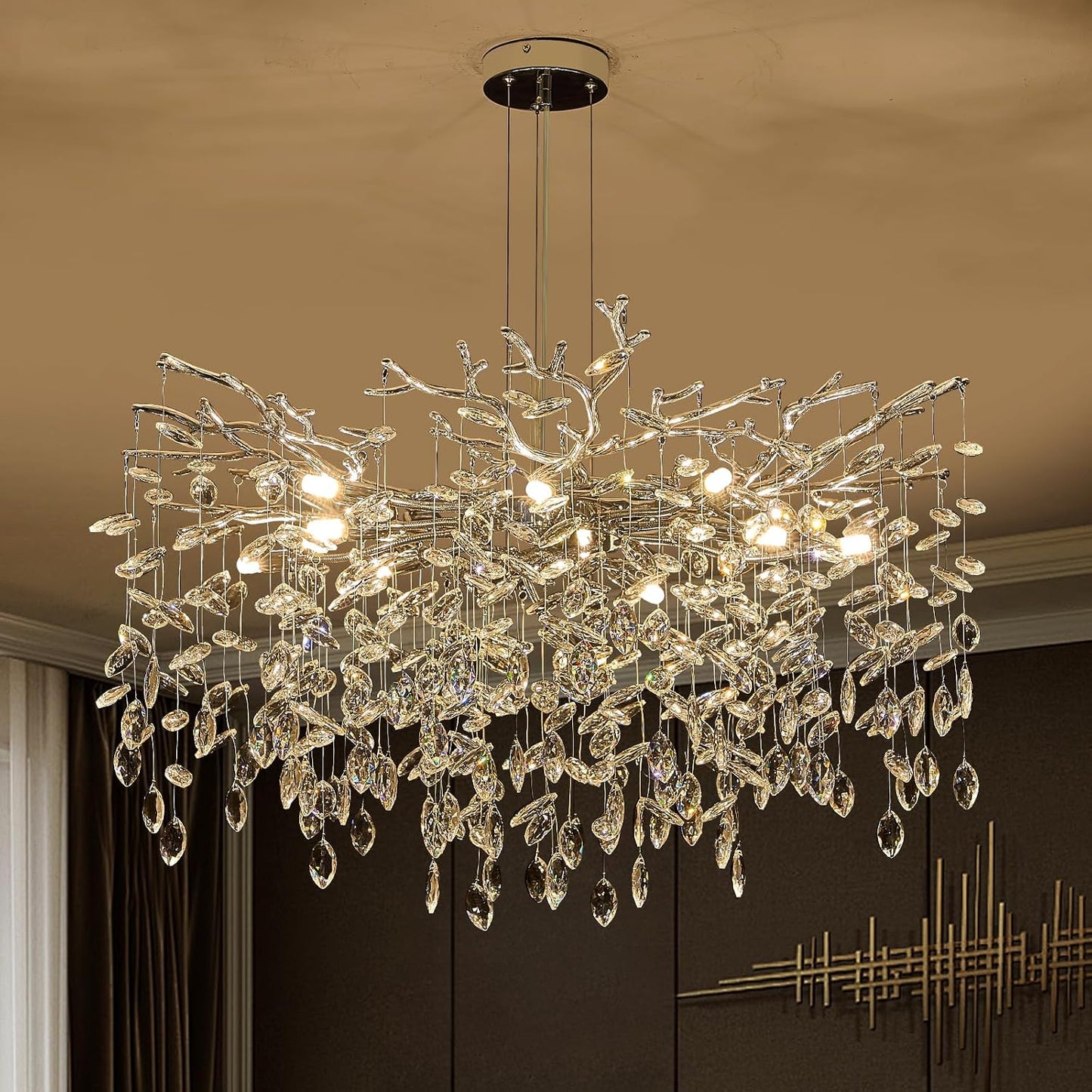 Candelabro cristal plateado 31.5pulg 10 luces sala