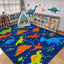 Alfombra dormitorio niños 5x7m azul dibujos animados