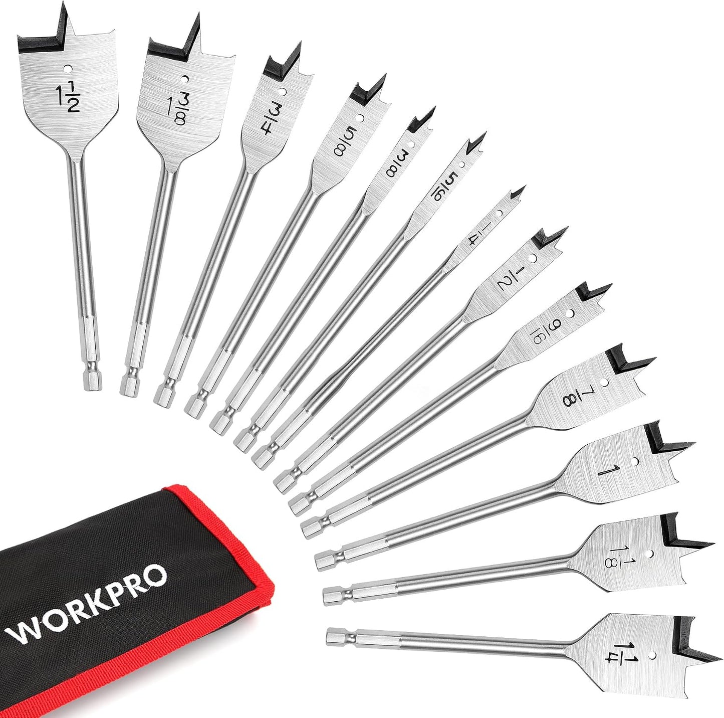Set 13 Pzas Brocas Pala SAE Carpintería con Bolsa