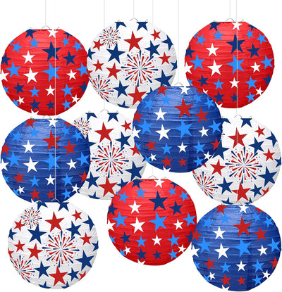 Linterna colgante patriótica estrella roja blanca azul