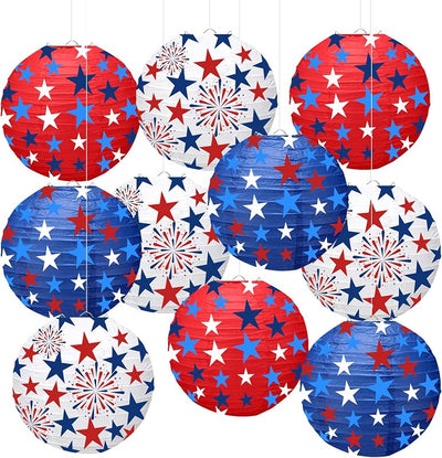 Linterna colgante patriótica estrella roja blanca azul