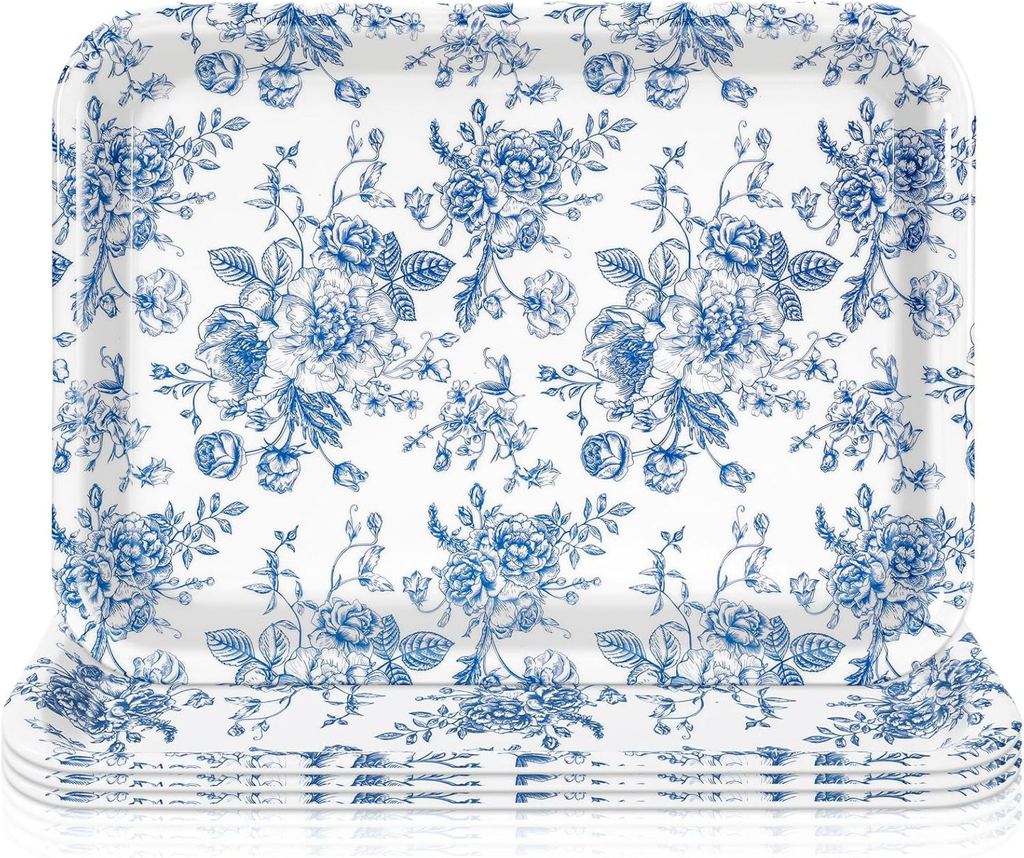 3 Bandejas Florales Estampado Azul y Blanco