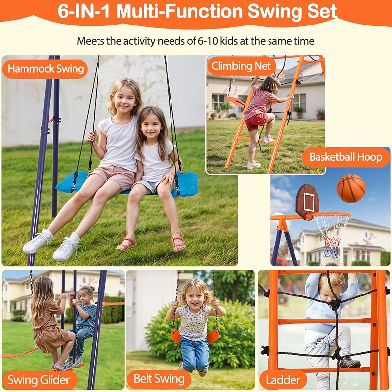 Set columpios metal niños escalera redes patio trasero