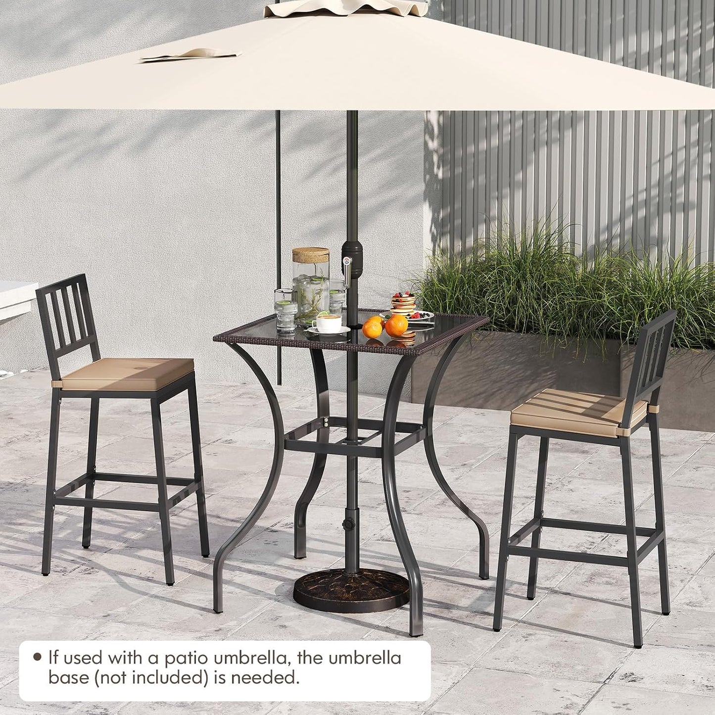 Mesa bar cuadrada 28.5" vidrio serigrafiado patas metal